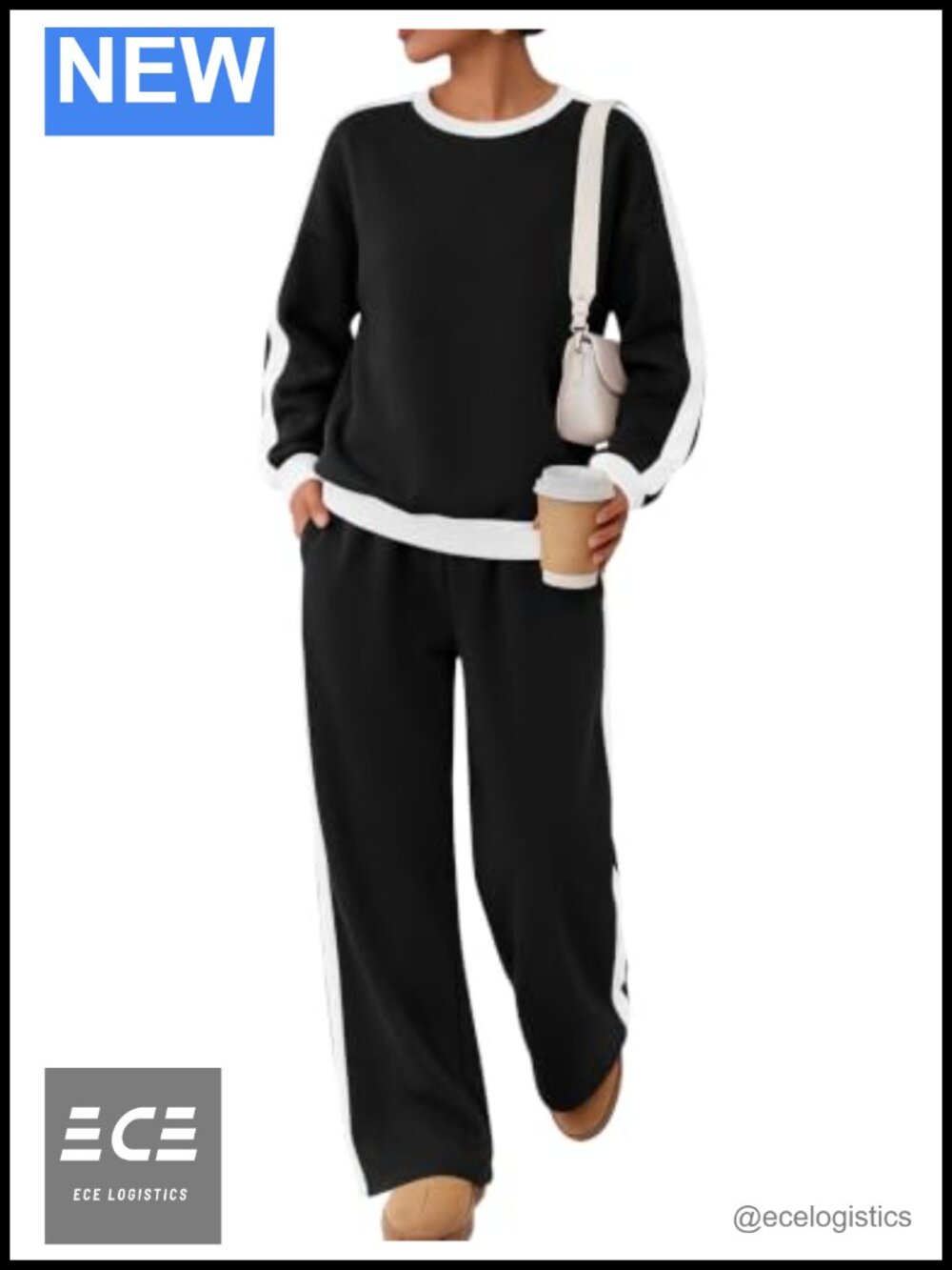 Fleece Lined Crewneck Sweatshirt & Wide Leg Drawstring Sweatpants Set